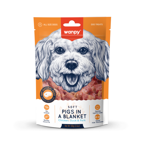 Snacks para Perro Wanpy: Chicken, duck and pork 100g