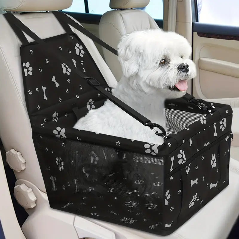 Asiento de carro para mascotas con huellitas