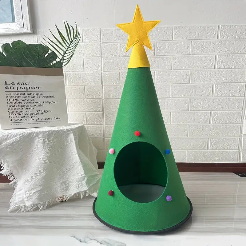 Tepee pequeño navideño de fieltro para gatos