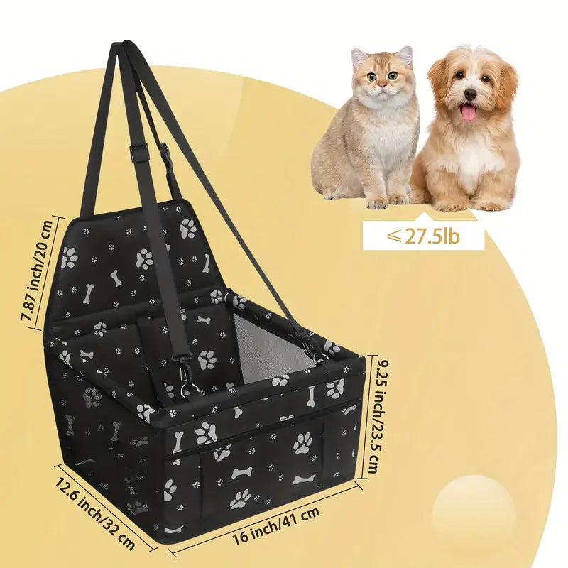 Asiento de carro para mascotas con huellitas