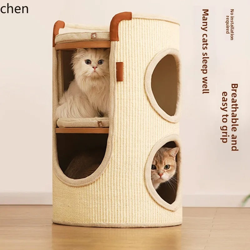 Torre de dos niveles para gatos de sisal