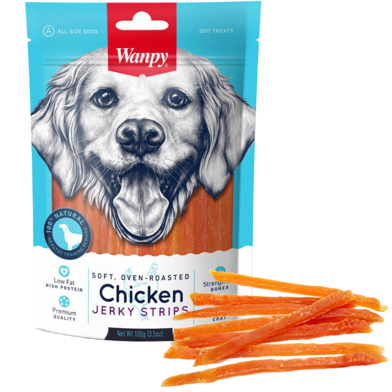 Snacks para Perro Wanpy: Chicken Jerky Strip 100g