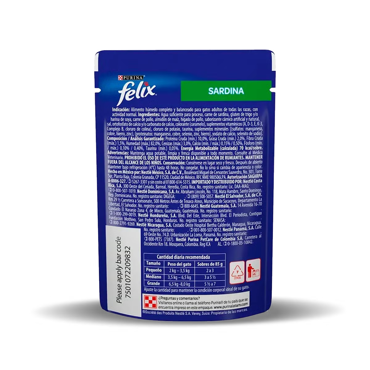 Comida Húmeda para Gato Purina: Felix, Sobre, Sardina 85gr