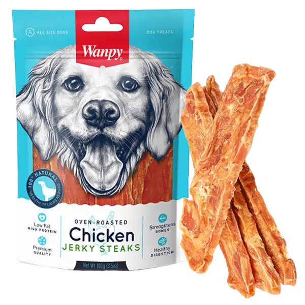 Snacks para Perro Wanpy: Oven Roasted Chicken Jerky Steaks