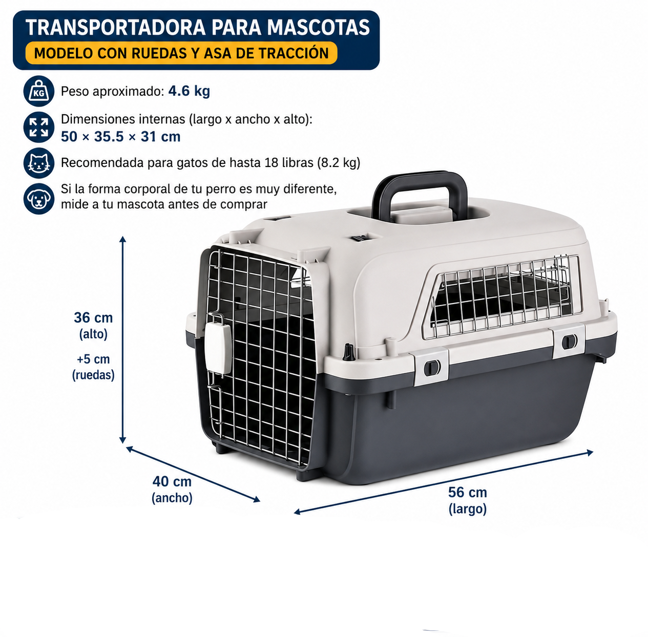 Kennel transportador para mascotas (4 tamaños disponibles)