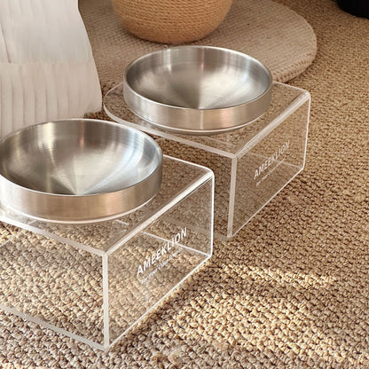 Plato elevado transparente con plato de acero inoxidable