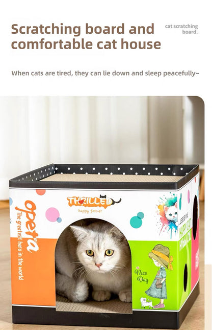 Casa de cartón rascador para gato