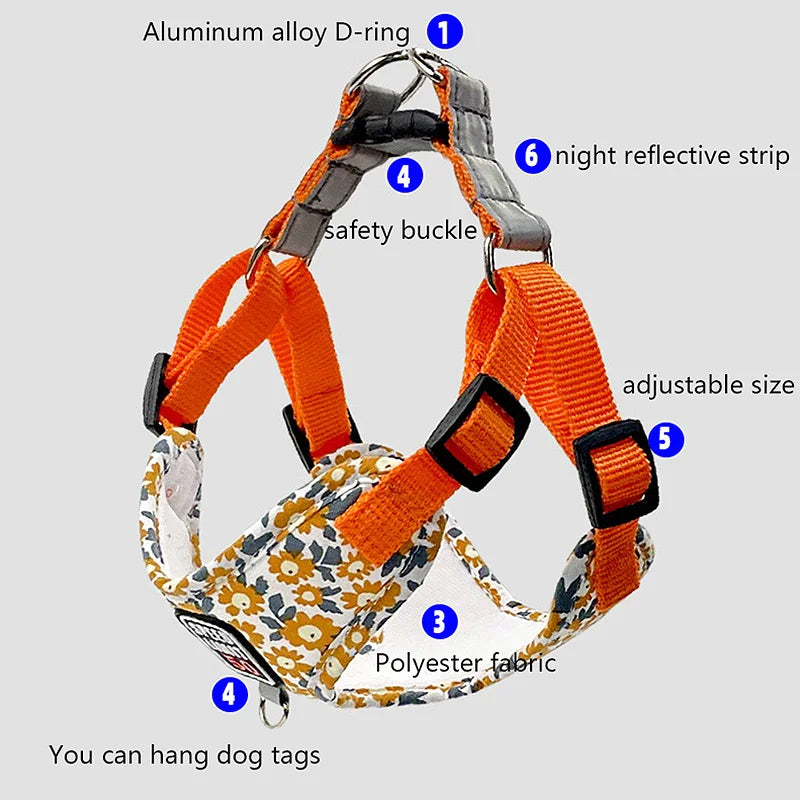 Arnés reflectante con diseño floral para perros raza pequeña