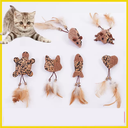 Juguete para gatos forma animales con plumas y olor a catnip