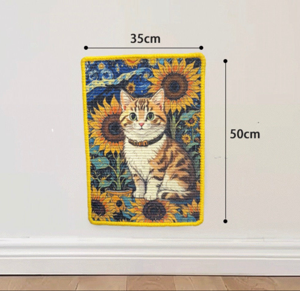 Tapete rascador adhesivos de sisal modelo gato con girasol 50*35cm