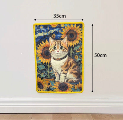 Tapete rascador adhesivos de sisal modelo gato con girasol 50*35cm