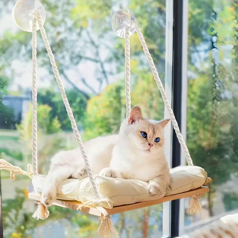 Hamaca de ventana para gatos de madera (Soporta hasta 8kg)