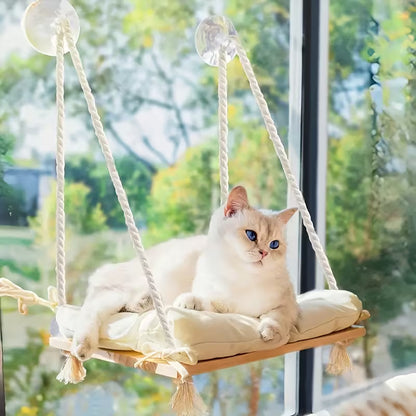 Hamaca de ventana para gatos de madera (Soporta hasta 8kg)