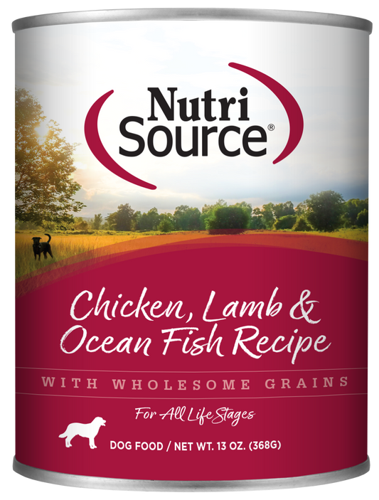 Alimento Húmedo para Perro Nutri Source: Lata, Pollo, Cordero y Pescado 368 gr