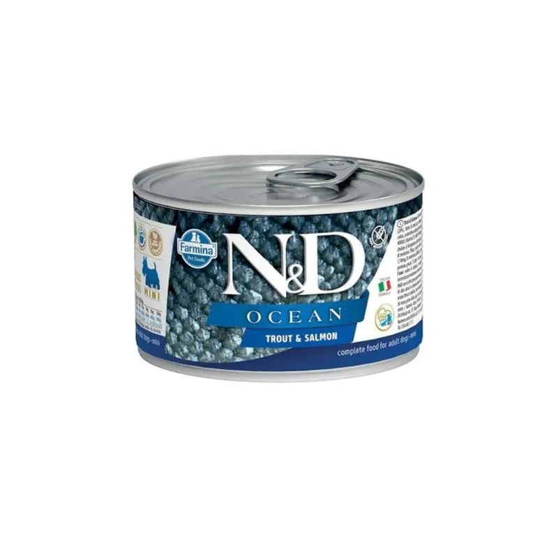 Comida Húmeda para Perro Farmina: N&D, Lata, Ocean Trucha y Salmón 140g