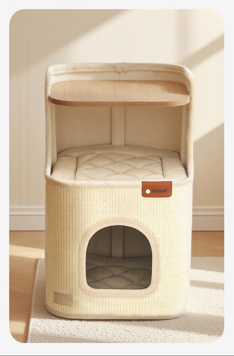 Torre de tres niveles cuadrado para gatos de sisal