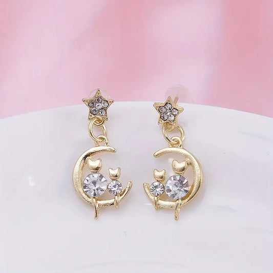 Pendientes Colgantes Estilo Coqueta Luna Brillante