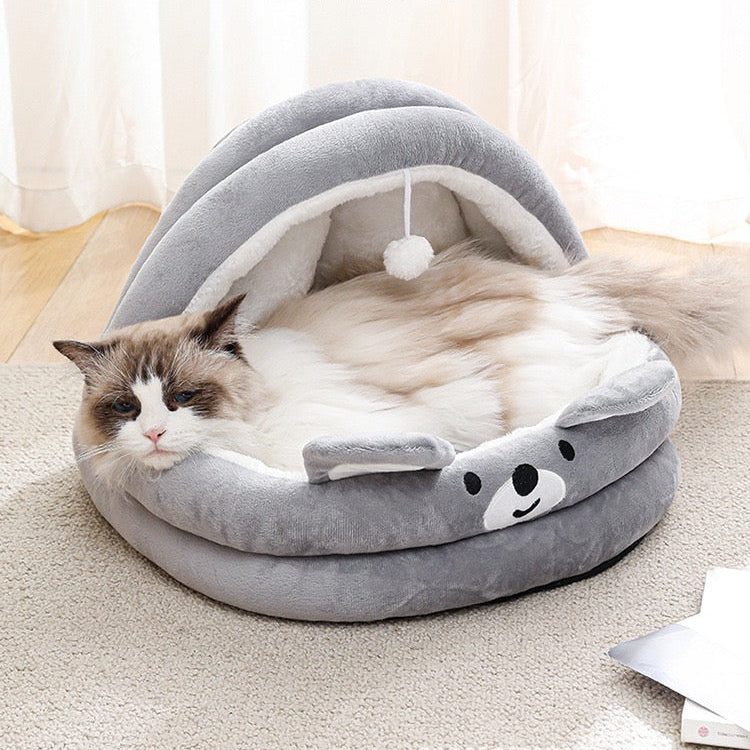 Casita de algodón osito gris para mascotas