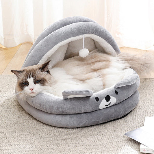 Casita de algodón osito gris para mascotas