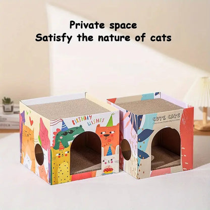 Casa de cartón rascador para gato