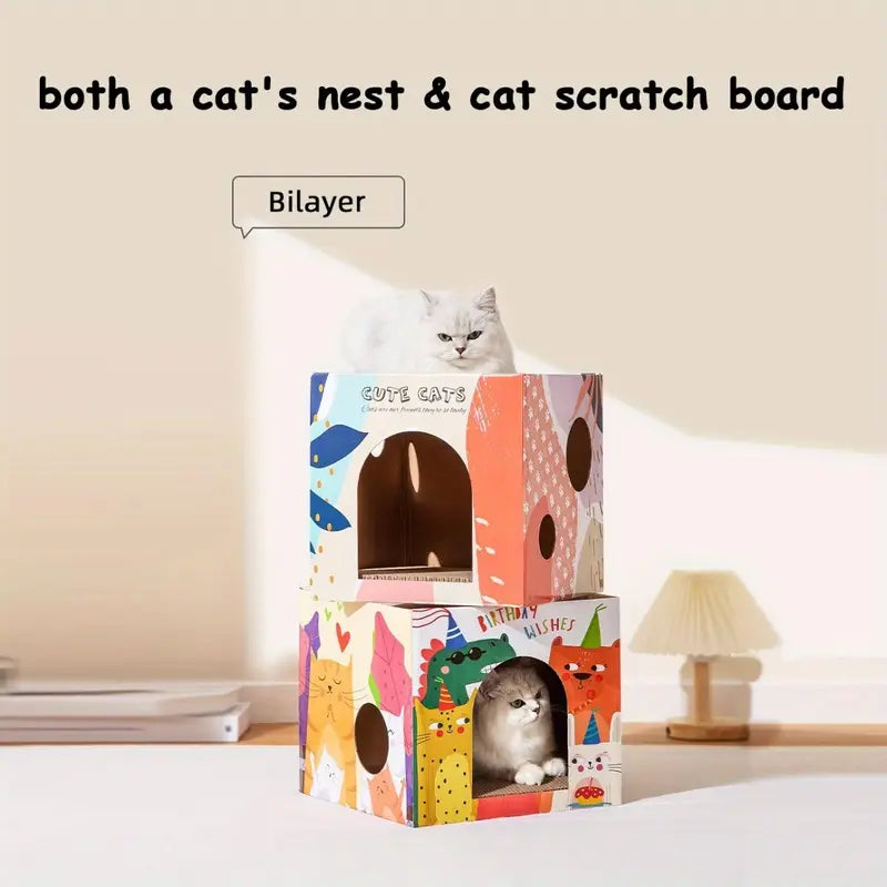 Casa de cartón rascador para gato