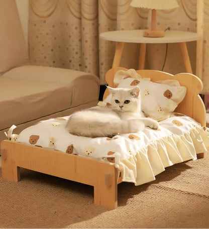 Cama mini con base de madera para mascotas pequeñas