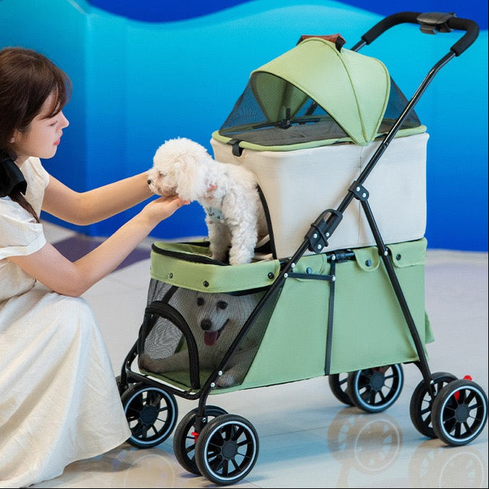 Coche doble desmontable para mascotas modelo 105 color verde