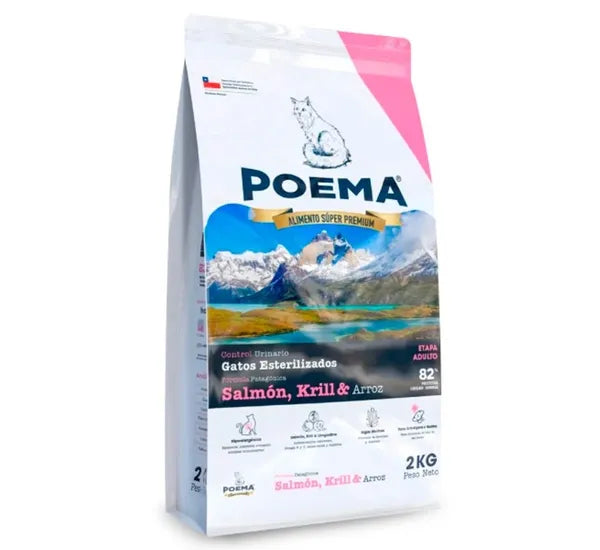 Comida Para Gatos, Super Premium Poema: Adulto Esterilizado salmón ,krill y arroz Tracto Urinario 2KG