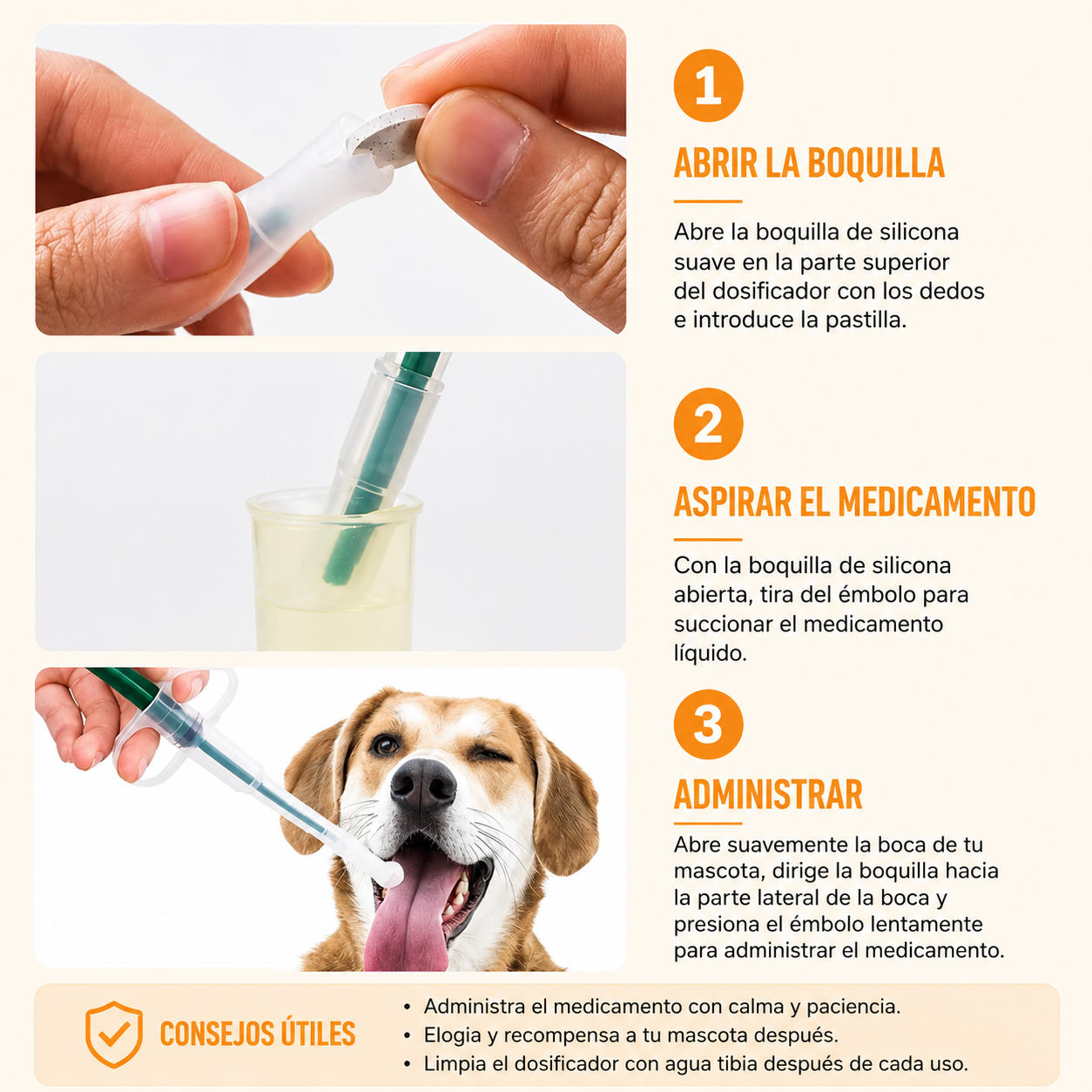 Jeringa de Medicina para Mascotas de Doble Uso con Punta Suave - Dispensador Fácil de Pastillas para Gatos