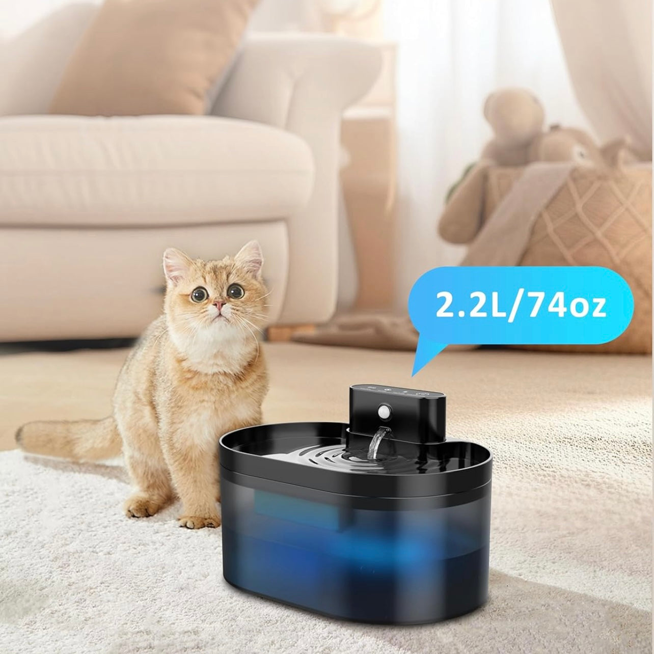Fuente de agua inalámbrica con sensor para gatos 2.2Litros