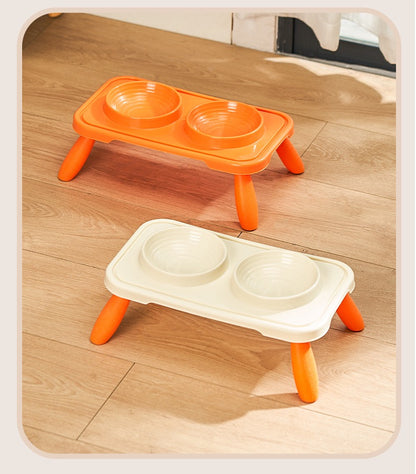 Comedero elevado de plastico doble naranja