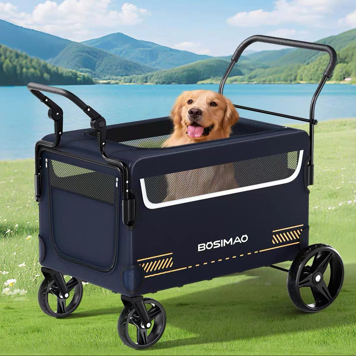 Coche para mascota mayores negro (Soporta hasta 100kg)