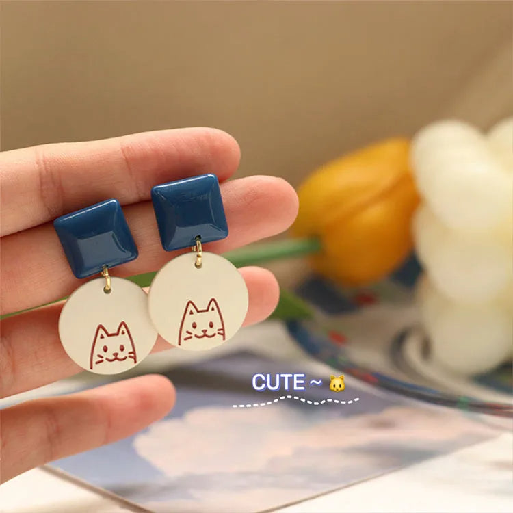 Pendientes lindos de gato para mujer