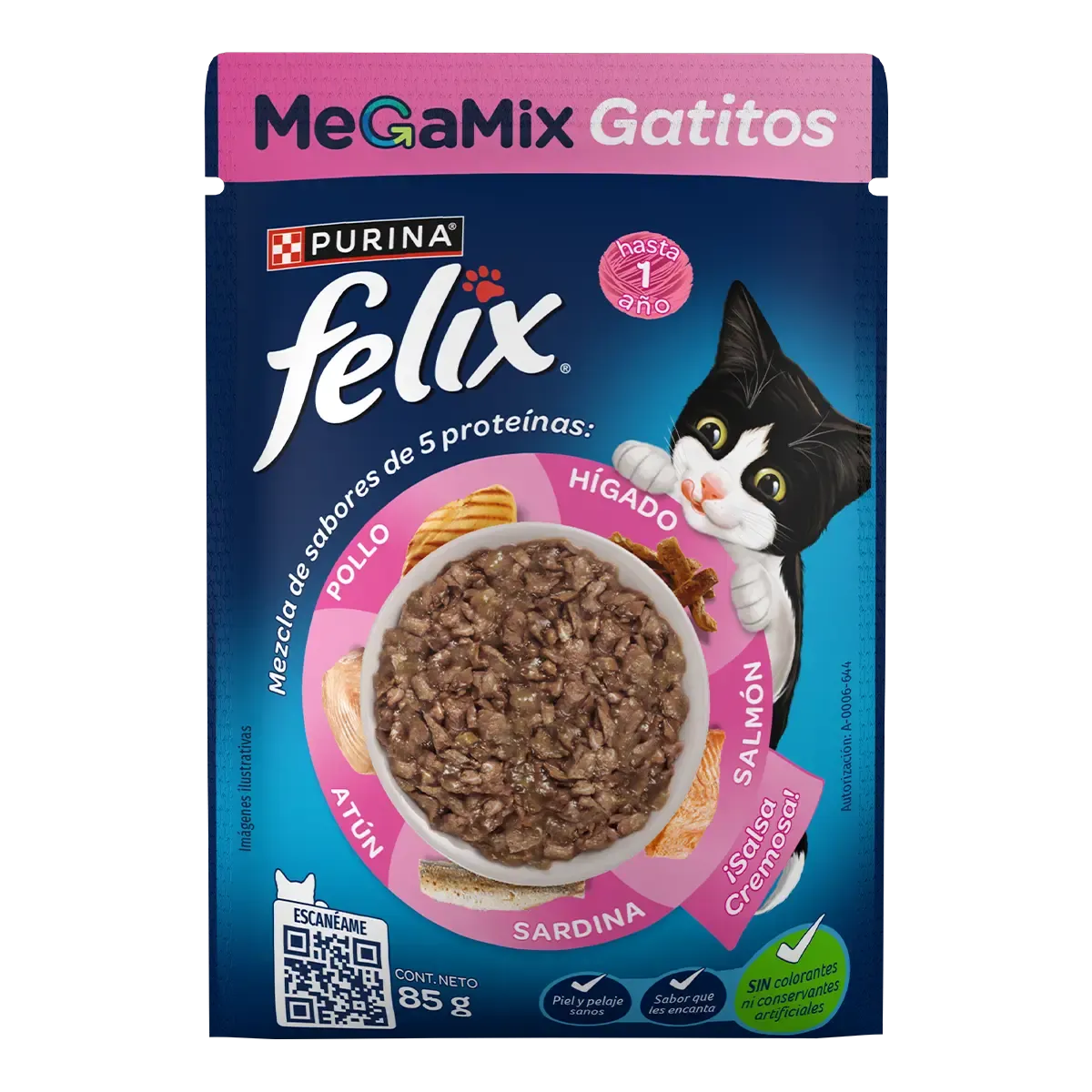 Comida Húmeda para Gato Purina: Felix, Sobre, Megamix Gatitos 85gr