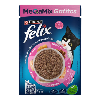 Comida Húmeda para Gato Purina: Felix, Sobre, Megamix Gatitos 85gr