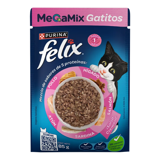 Comida Húmeda para Gato Purina: Felix, Sobre, Megamix Gatitos 85gr