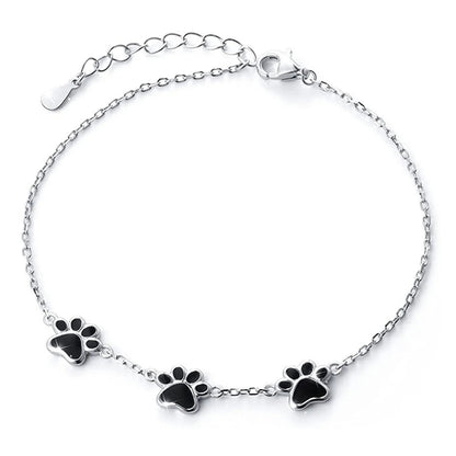 Pulsera de plata de ley 925 con forma de Pata de Gato para mujer y niña