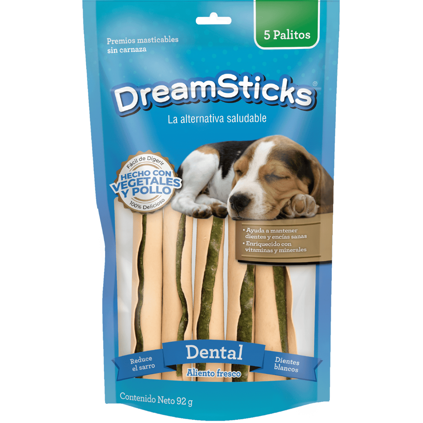 Snack para Perro DreamStick: Palitos Dental Masticables, sabor a pollo y vegetales 37g-92g