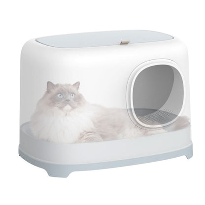 Arenero totalmente  cerrado grande  blanco con gris para gatos 50*39cm