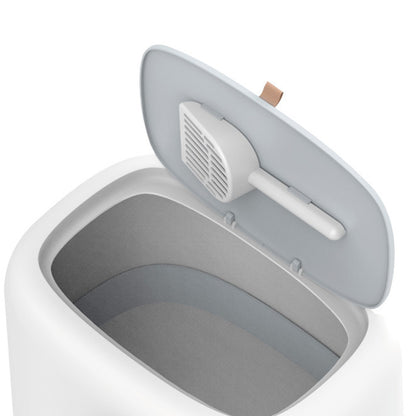 Arenero totalmente  cerrado grande  blanco con gris para gatos 50*39cm