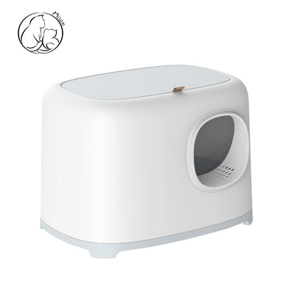 Arenero totalmente  cerrado grande  blanco con gris para gatos 50*39cm