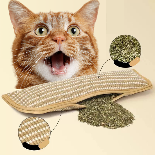 Juguete de almohada de sisal rellena de Catnip par gatos (34cm de largo)