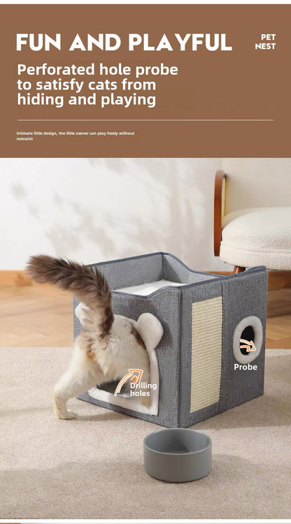Casita plegable para gatos con rascador (39*38*38cm)