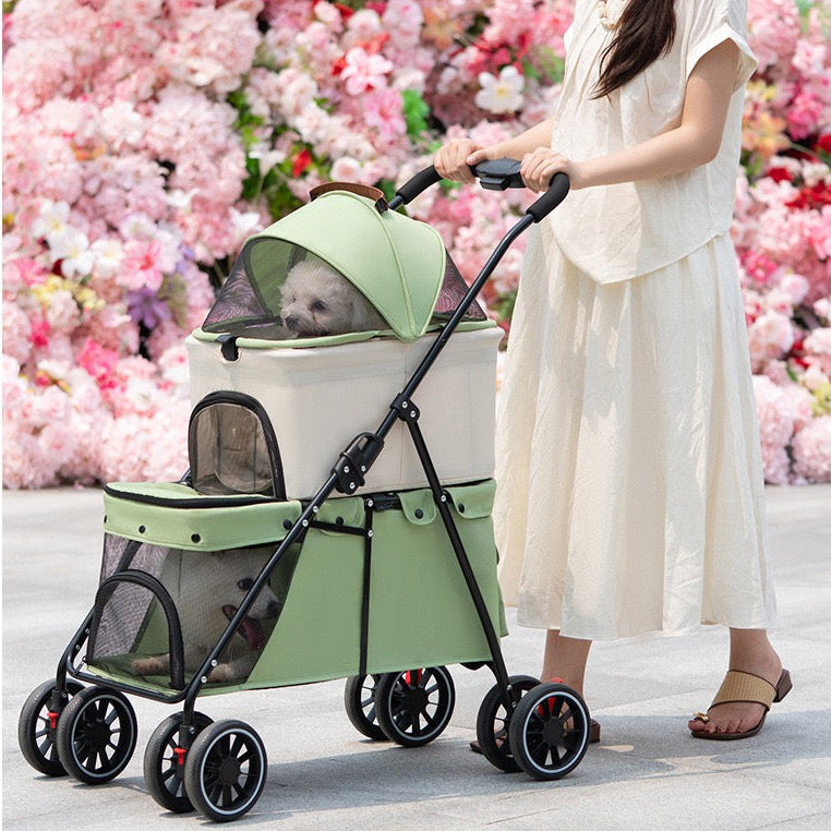 Coche doble desmontable para mascotas modelo 105 color verde