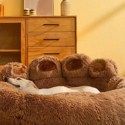 Cama de huellita chocolate para mascotas