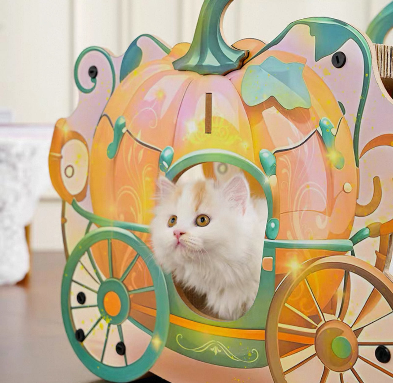 Rascador de cartón estilo carruaje para gatos