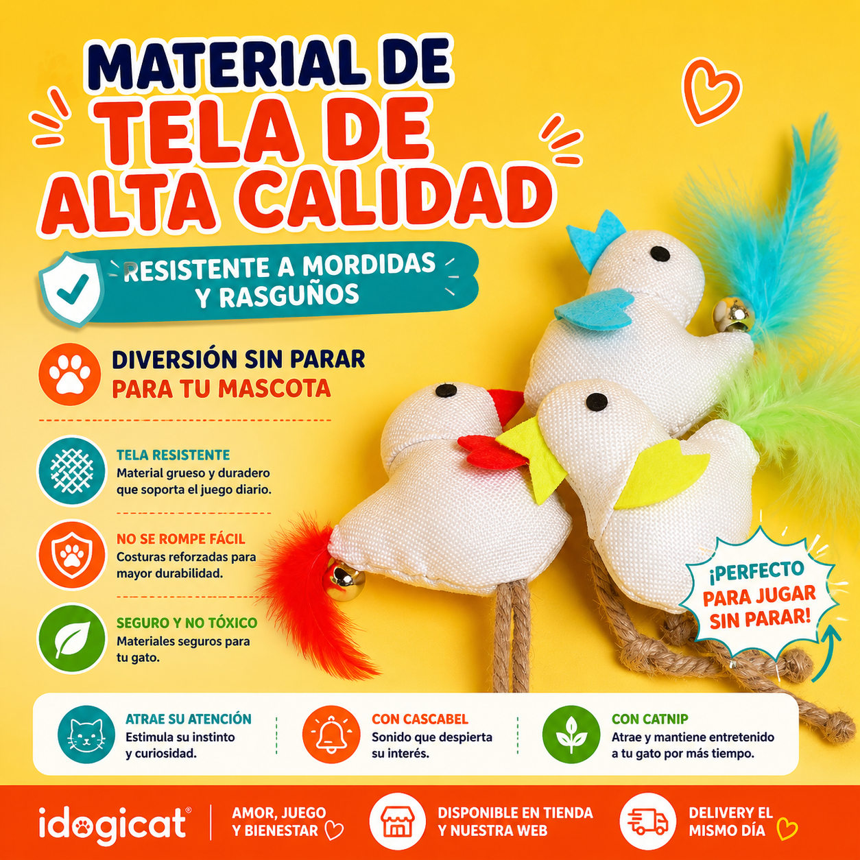 Juguete para gatos peluche de pájaro y pluma