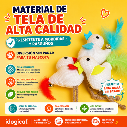 Juguete para gatos peluche de pájaro y pluma