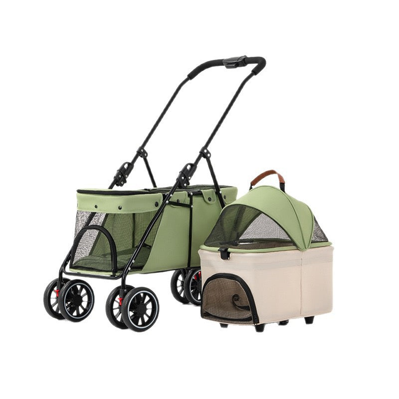 Coche doble desmontable para mascotas modelo 105 color verde