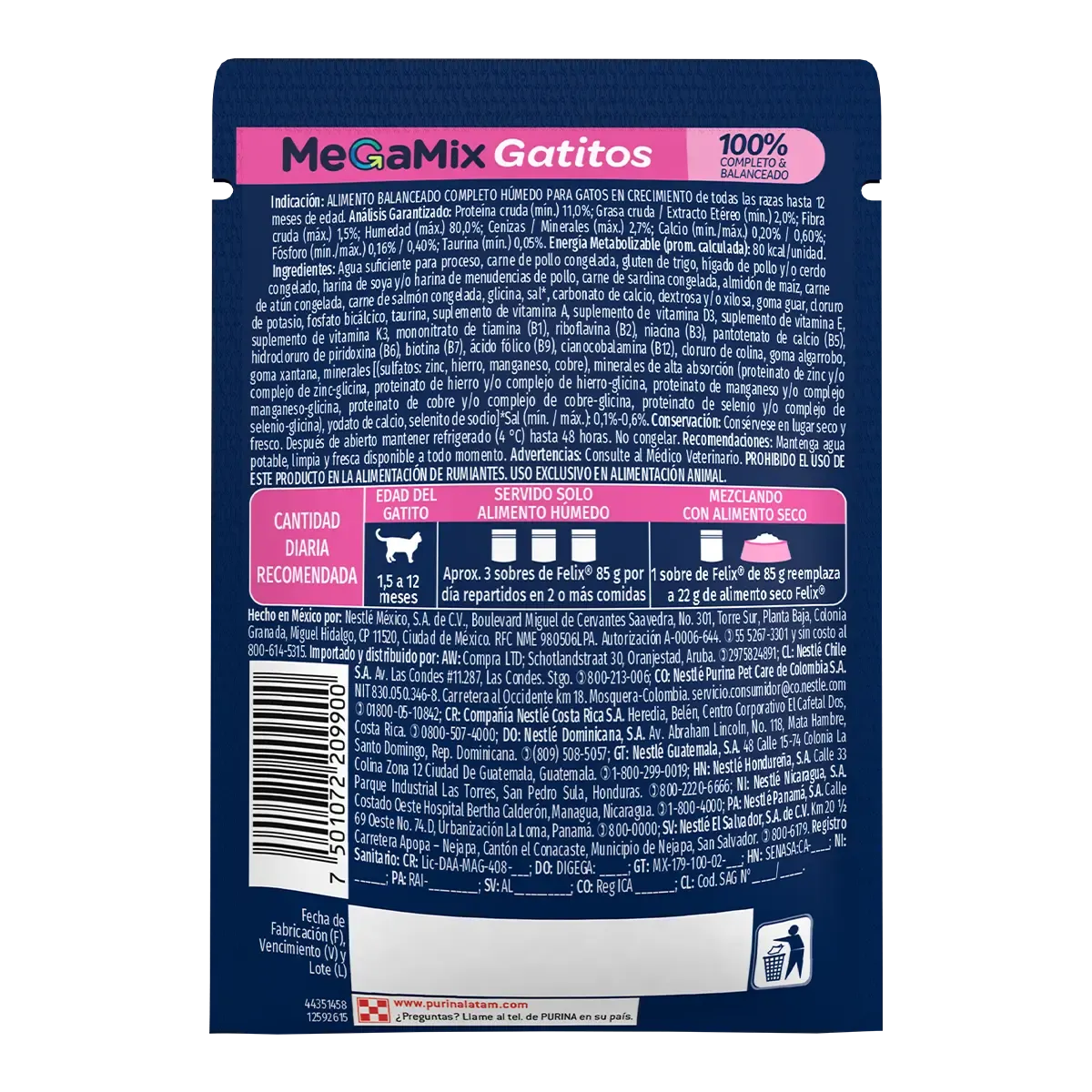 Comida Húmeda para Gato Purina: Felix, Sobre, Megamix Gatitos 85gr